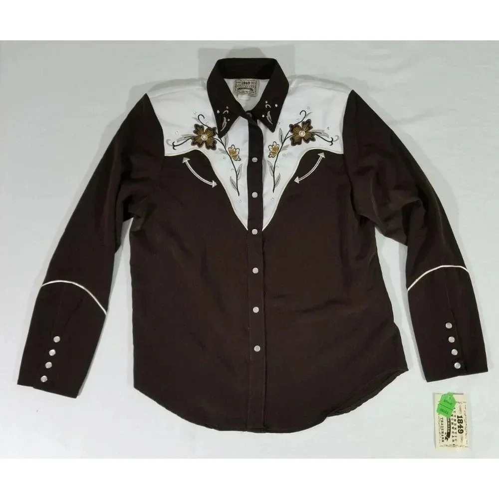1849 Authentic Ranch Wear Brown & White Horsemanship Western Show Shirt Womens S